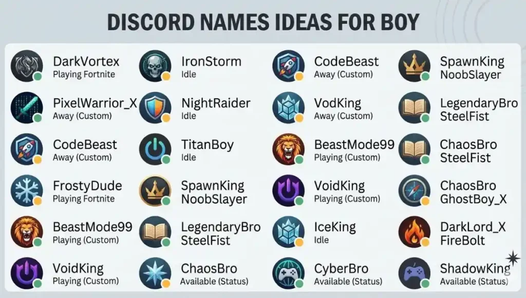 Discord Names Ideas for Boy