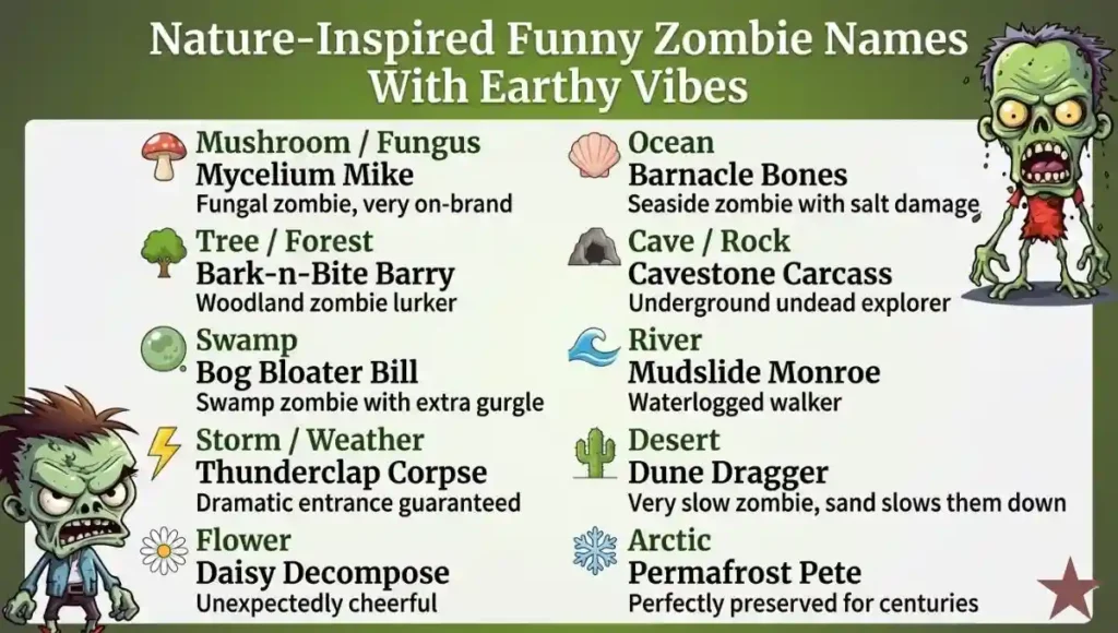 Nature-Inspired Funny Zombie Names With Earthy Vibes