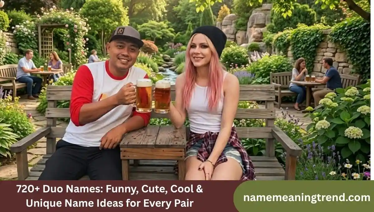 Two friends smiling together outdoors, representing a fun and memorable duo name idea