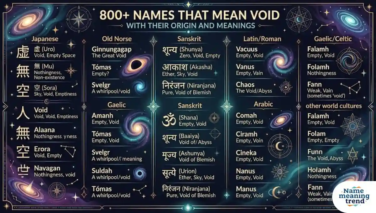 800+ Names That Mean Void with Their Origin and Meanings