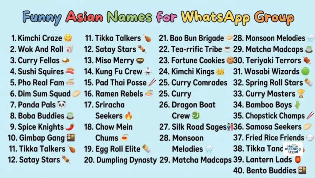 Funny Asian Names for WhatsApp Group