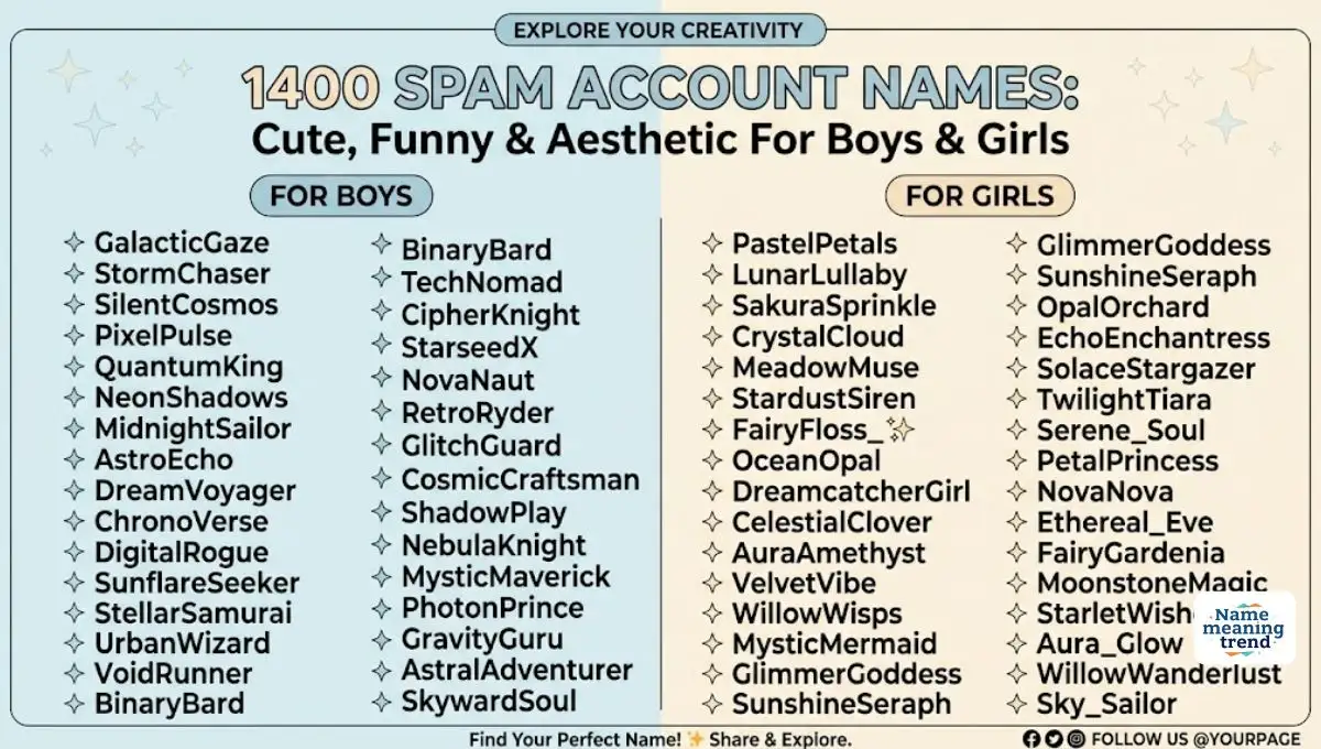 1400 Spam Account Names: Cute, Funny & Aesthetic For Boys & Girls