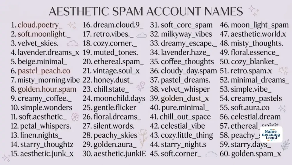 Aesthetic Spam Account Names