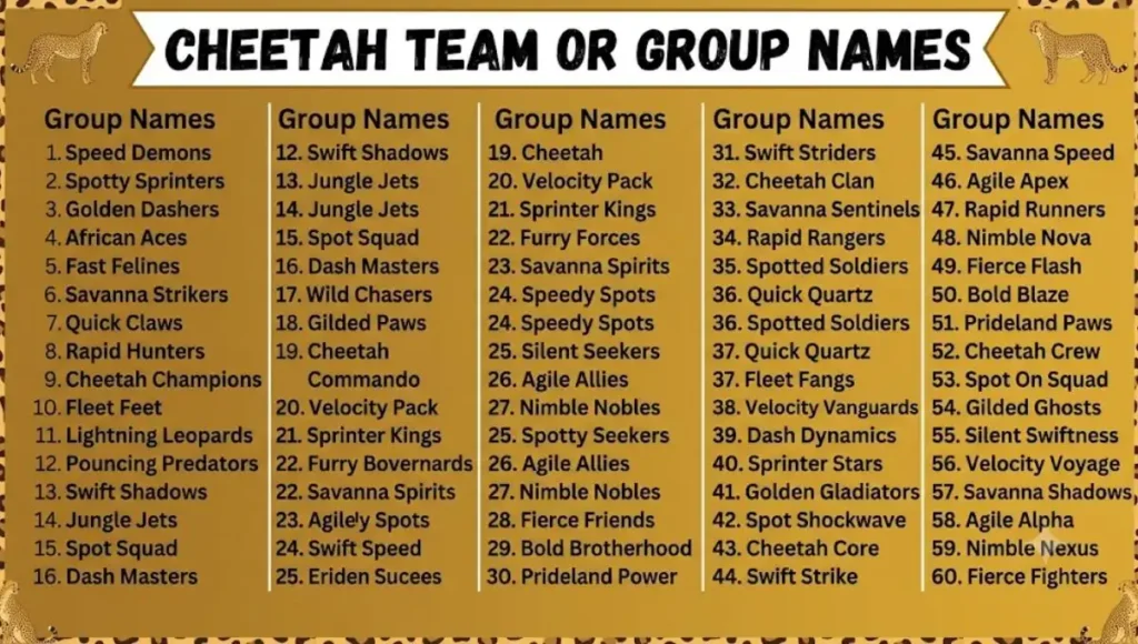 Cheetah Team or Group Names