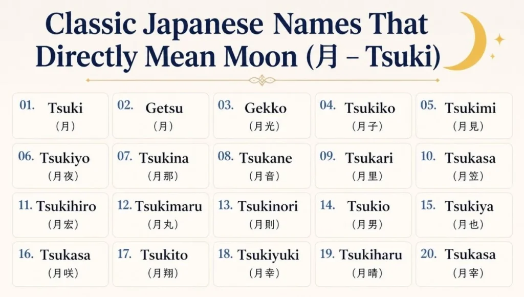 Classic Japanese Names That Directly Mean Moon (月 – Tsuki)