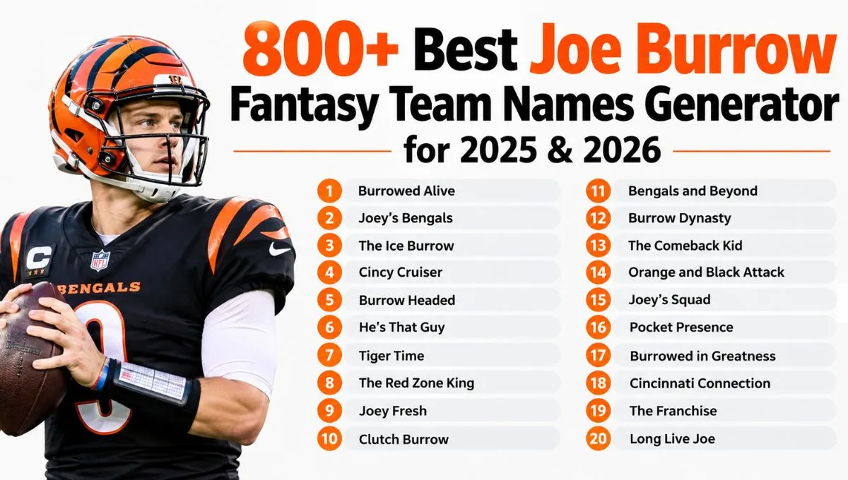 800+ Best Joe Burrow Fantasy Team Names Generator for 2025 & 2026