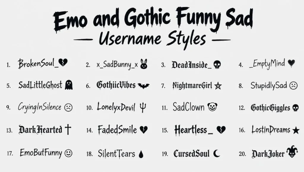Emo and Gothic Funny Sad Username Styles