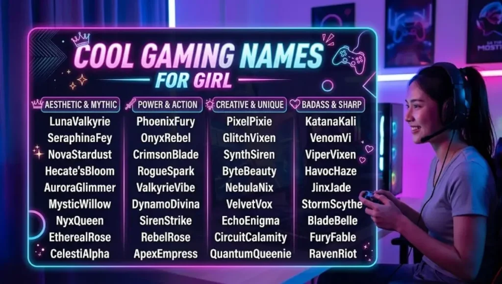 Cool Gaming Names List for Girls