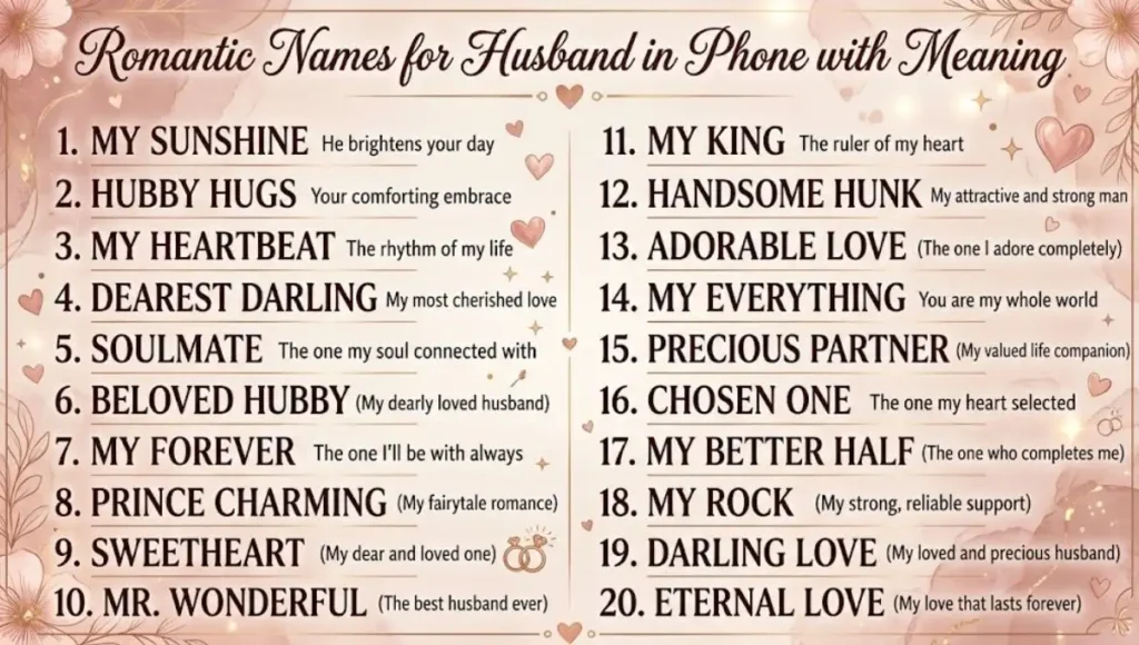 Romantic Names for Husband in Phone with Meaning